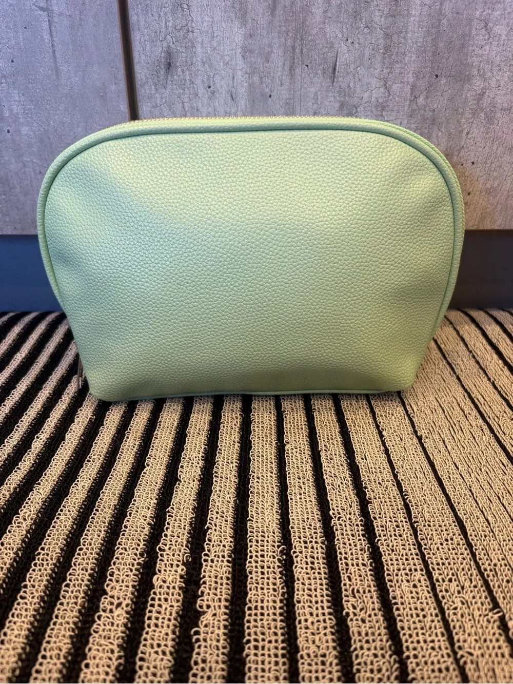 Neiman Marcus Mint Green Pebbled Cosmetic Pouch